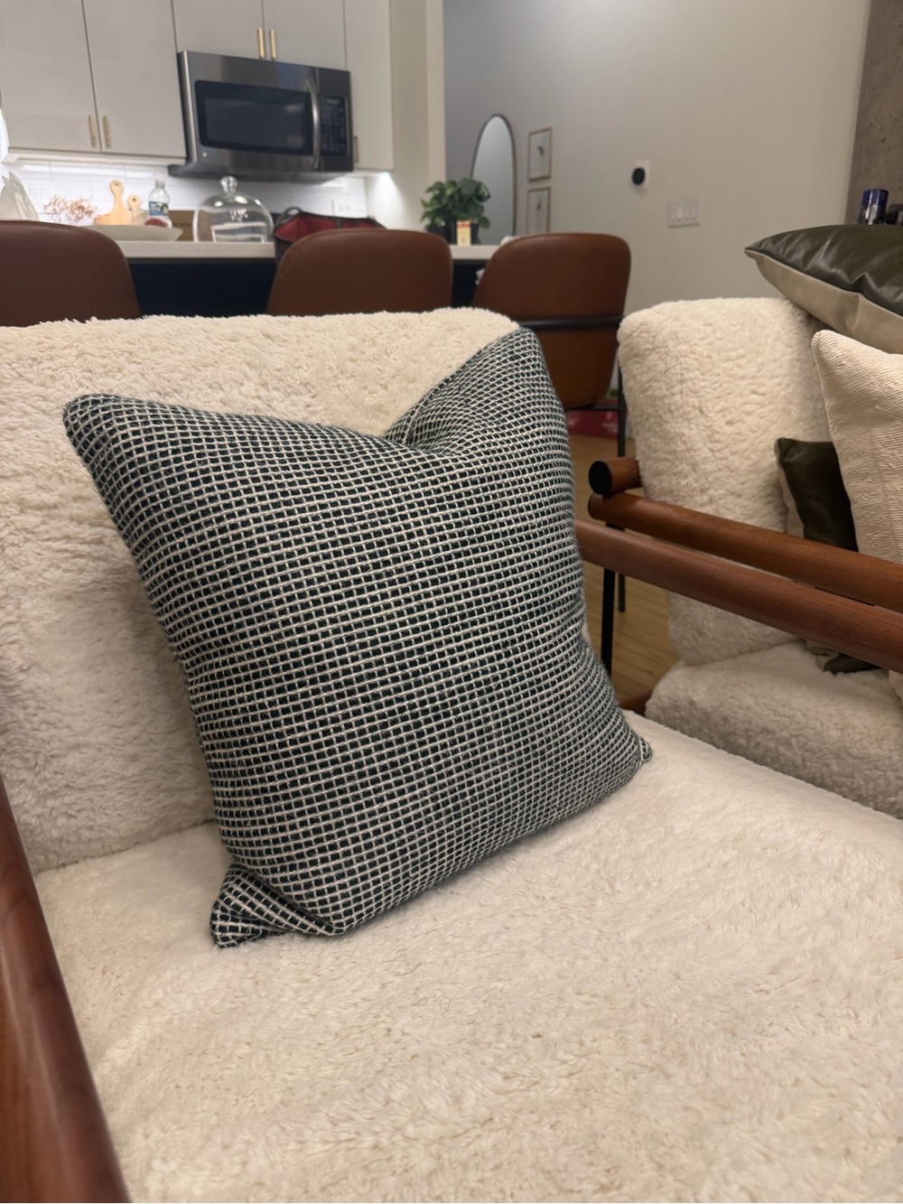 CB2 Green & Ivory Woven Grid Throw Pillow Cover - 20 x 20